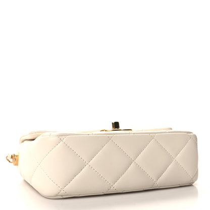 Chanel Shiny Lambskin Quilted Pearl Twist Mini Square Flap White 4 of 11