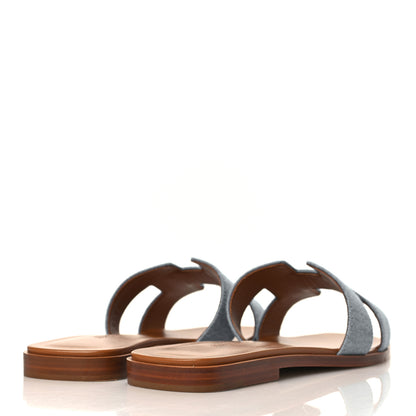Hermes Denim Canvas Oran Sandals 37.5 Bleu Clair 4 of 9