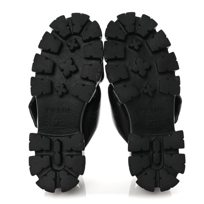 Prada Nappa Soft Metal Triangle Logo Padded Monolith 55mm Slingback Sandals 39 Black 6 of 9