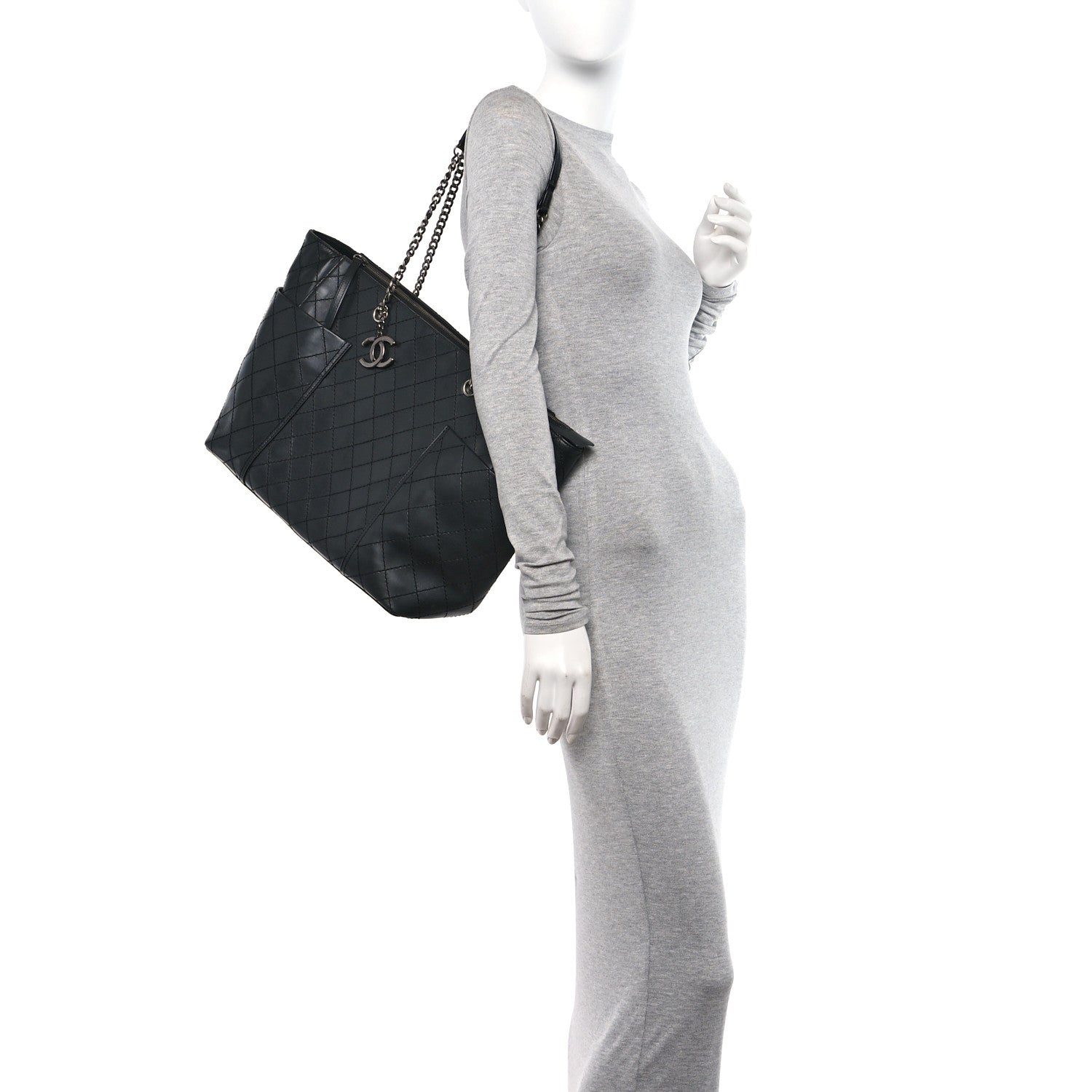 Chanel Lambskin Stitched Shopping Tote Black 2 of 12