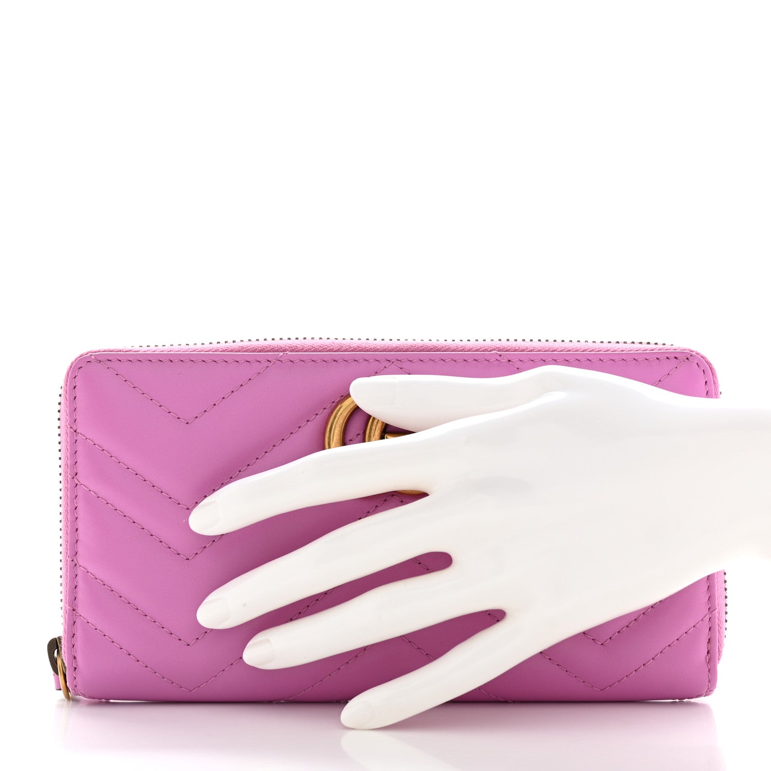 Gucci Calfskin Matelasse GG Marmont Zip Around Wallet Candy Mousse 2 of 9