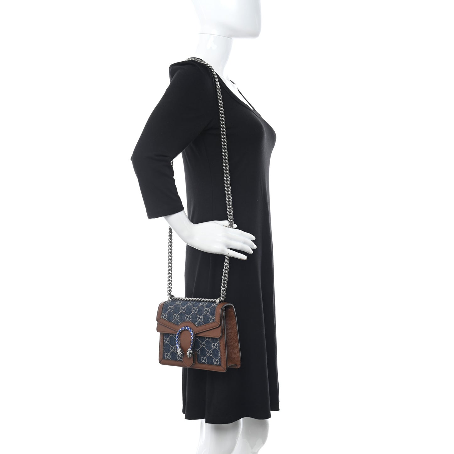 New Denim GG Monogram Dollar Calfskin Enamel Mini Dionysus Shoulder Bag Blue Tea Cuir Epilog Electric Blue
