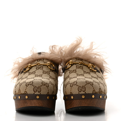 Gucci Monogram Calfskin Fur Horsebit Amstel Slingback Clogs 39 Beige Ebony New Acero Naturale 2 of 7