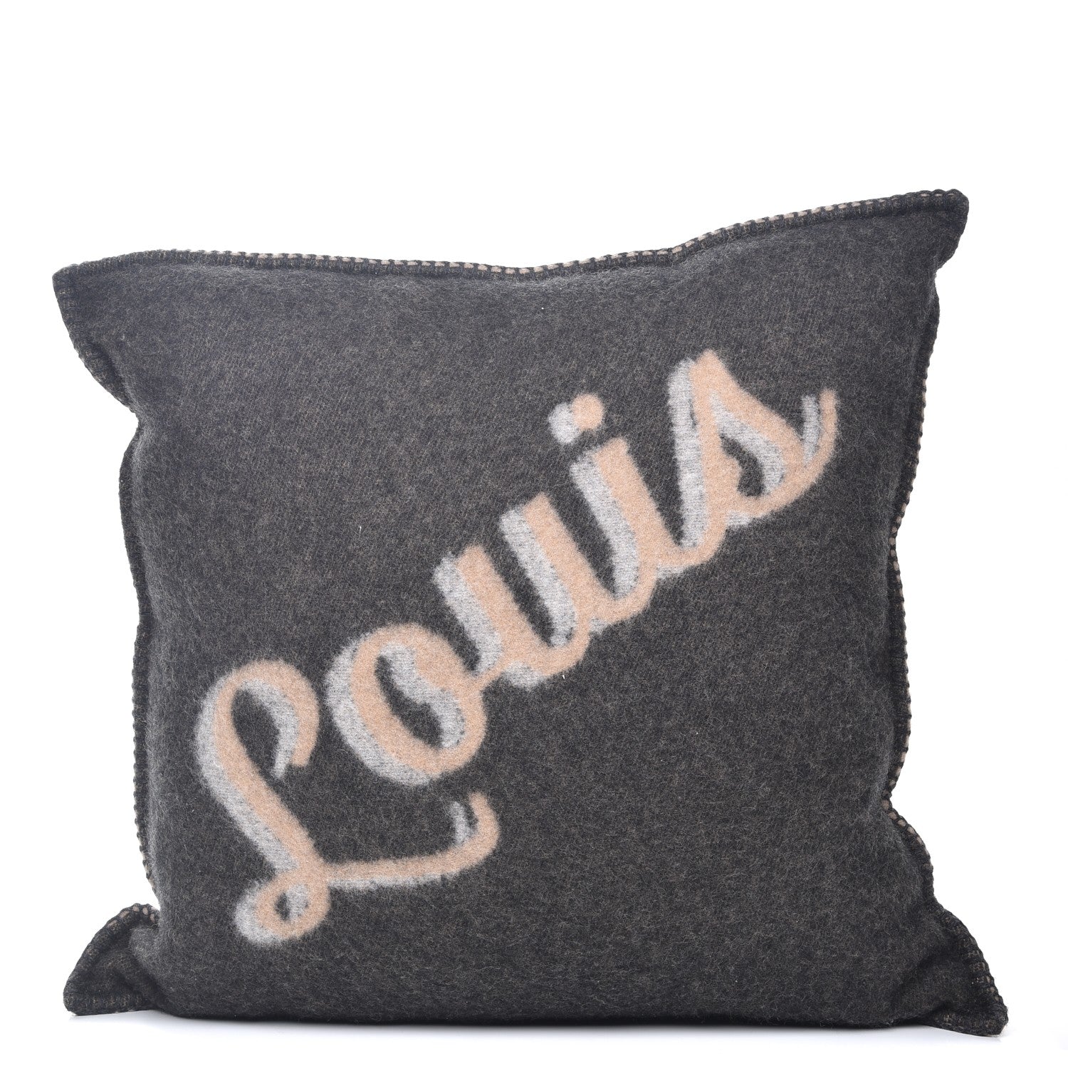 Louis Vuitton Wool Cashmere Handwriting Cushion Pillow Beige Gray 1 of 5