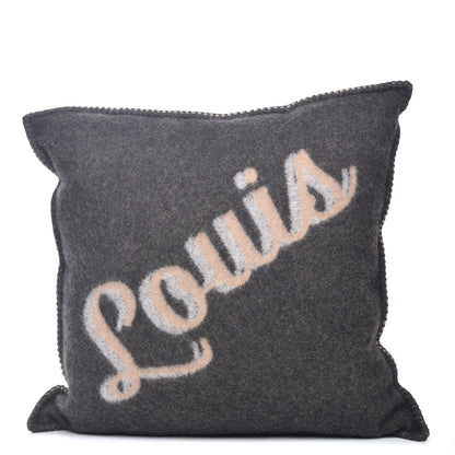Louis Vuitton Wool Cashmere Handwriting Cushion Pillow Beige Gray 1 of 5