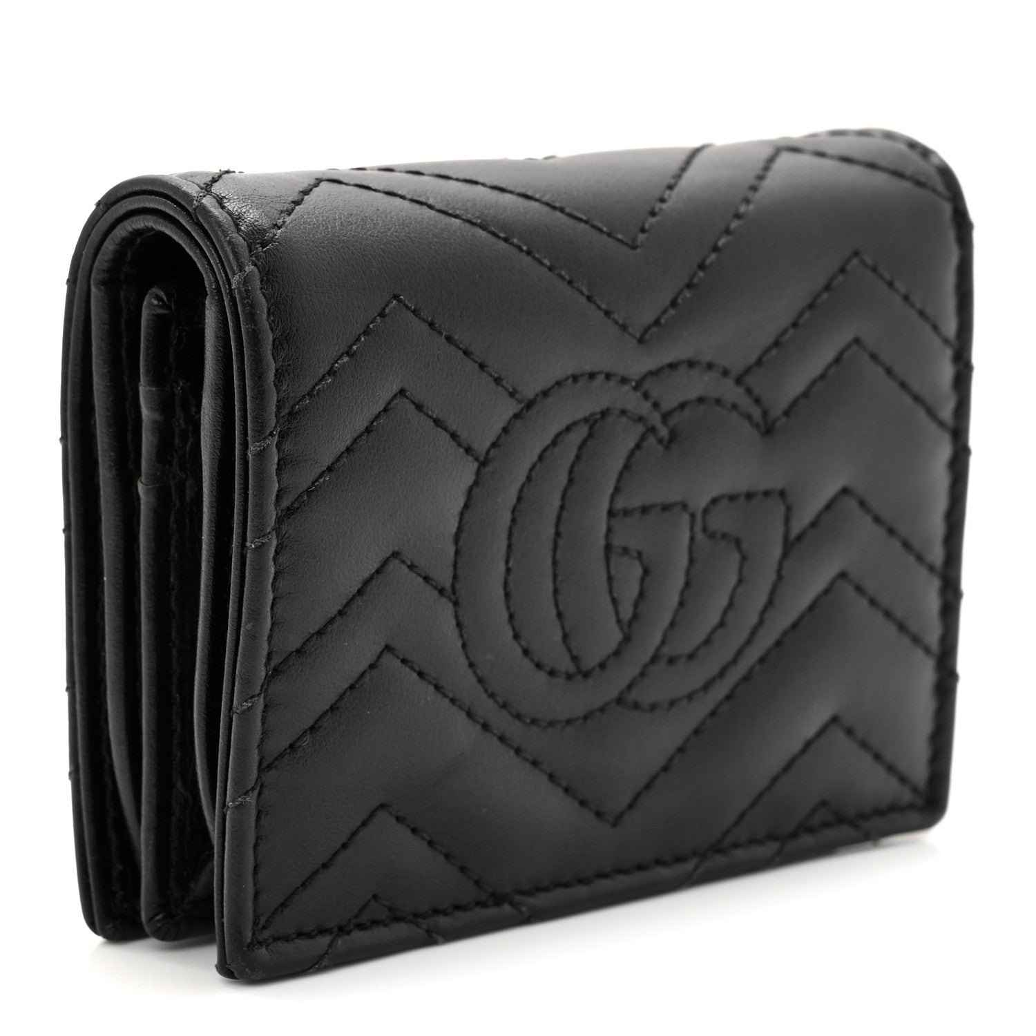 Gucci Calfskin Matelasse GG Marmont Card Case Wallet Black 3 of 8