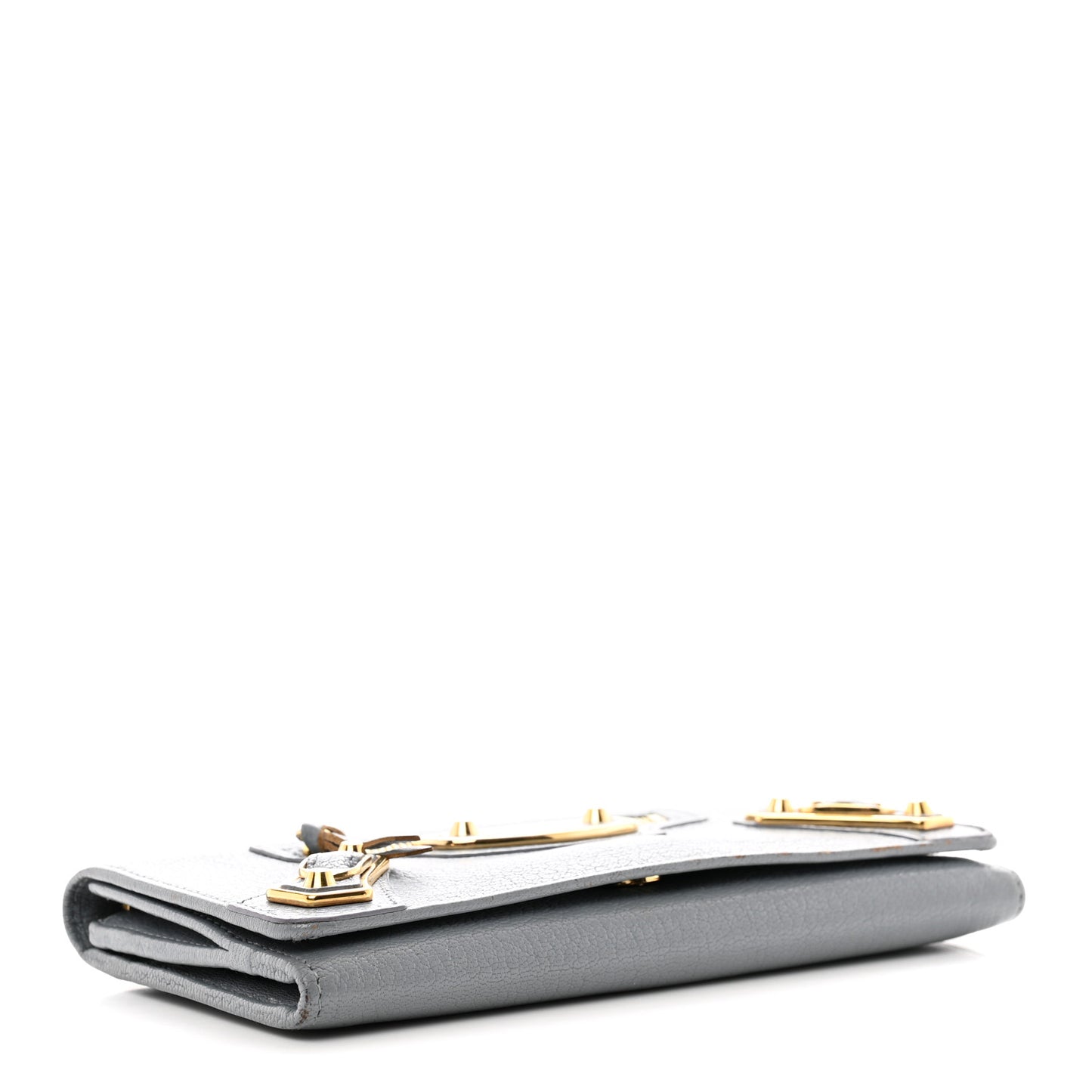 Chevre Gold Metallic Edge Hardware Continental Flap Wallet Bleu Acier