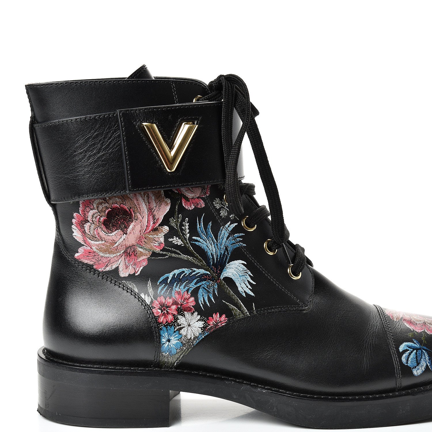Louis Vuitton Calfskin Wonderland Ranger Flowers Boots 39.5 Black 8 of 9