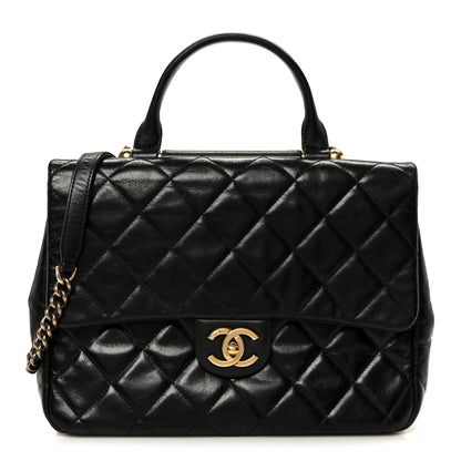 Chanel Glazed Calfskin Quilted Large Gold Bar Top Handle Flap Black 1 of 11