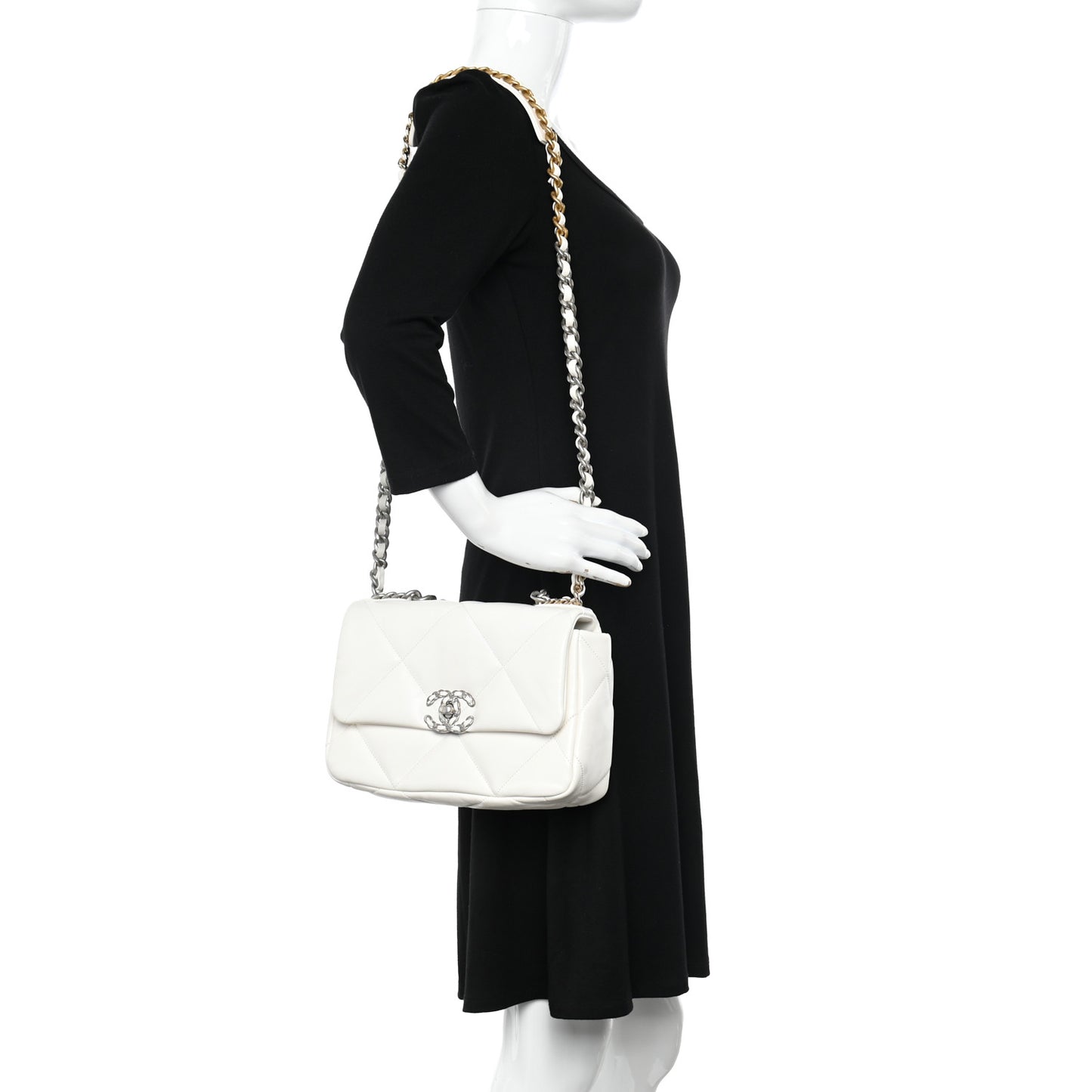 Lambskin Quilted Medium Chanel 19 Flap White