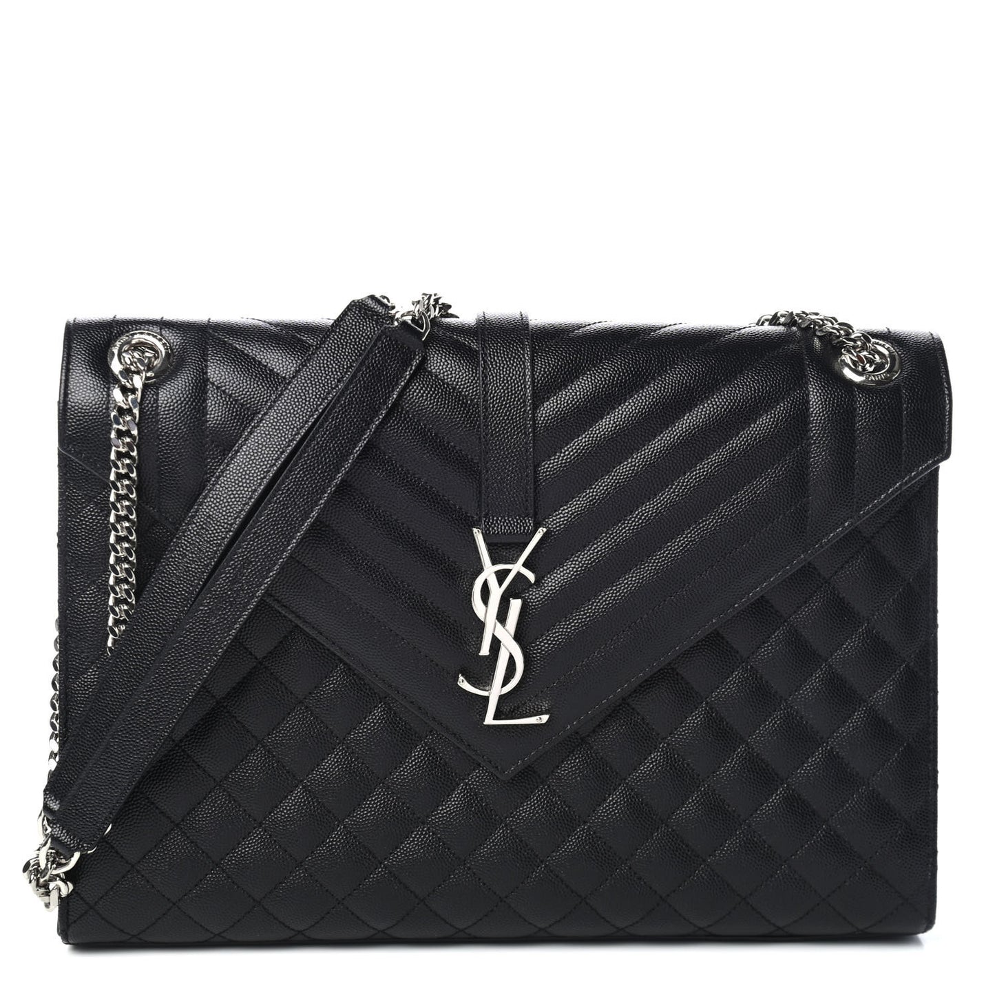 Grain De Poudre Textured Mixed Matelasse Large Triquilt Monogram Satchel Black