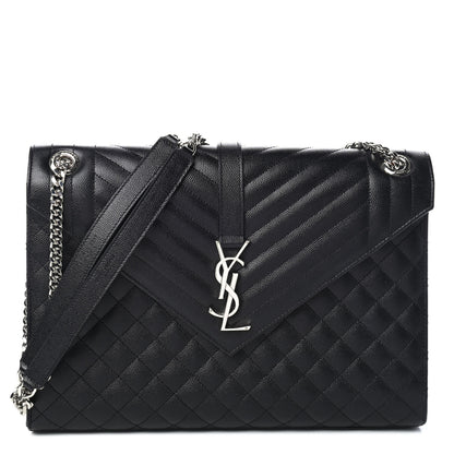 Saint Laurent Grain De Poudre Textured Mixed Matelasse Large Triquilt Monogram Satchel Black 1 of 4