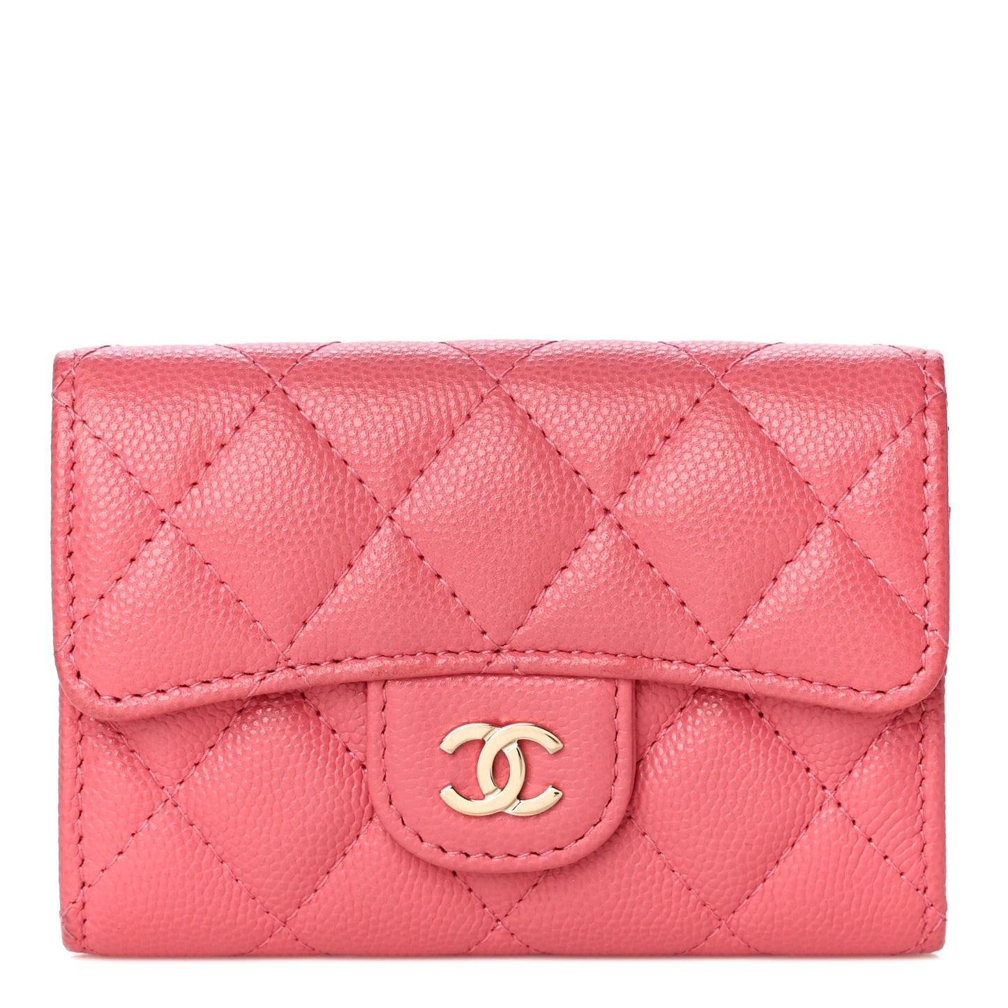 Caviar Quilted Flap Card Holder Wallet Pink