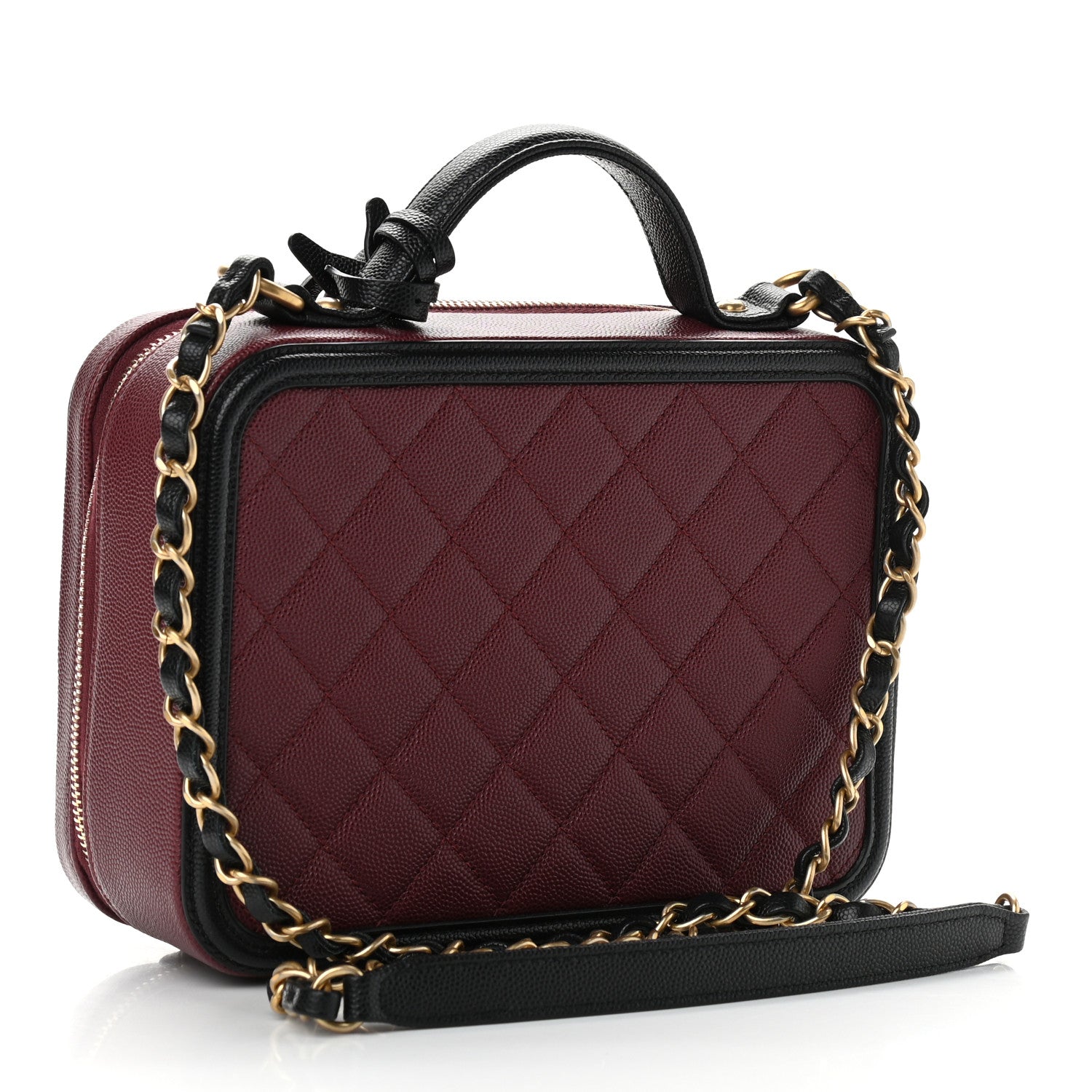 Chanel Caviar Quilted Medium CC Filigree Vanity Case Burgundy Black 3 of 12