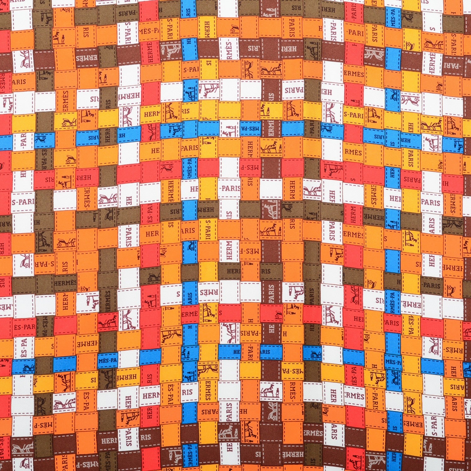 Hermes Silk Bolduc Au Carre Scarf 90 Brun Foncé Orange Bleu 3 of 5