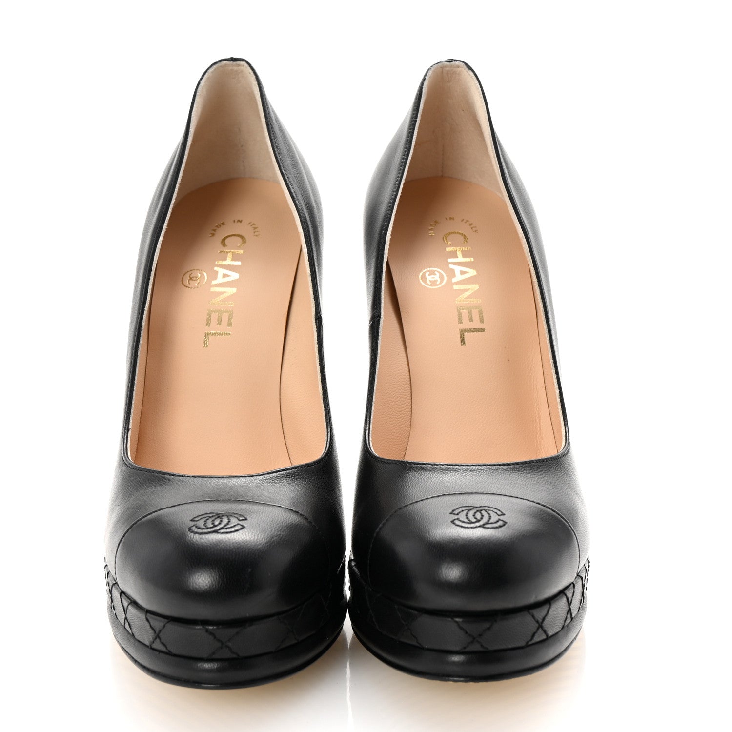 Chanel Lambskin CC Cap Toe Platform Pumps 38.5 Black 3 of 10