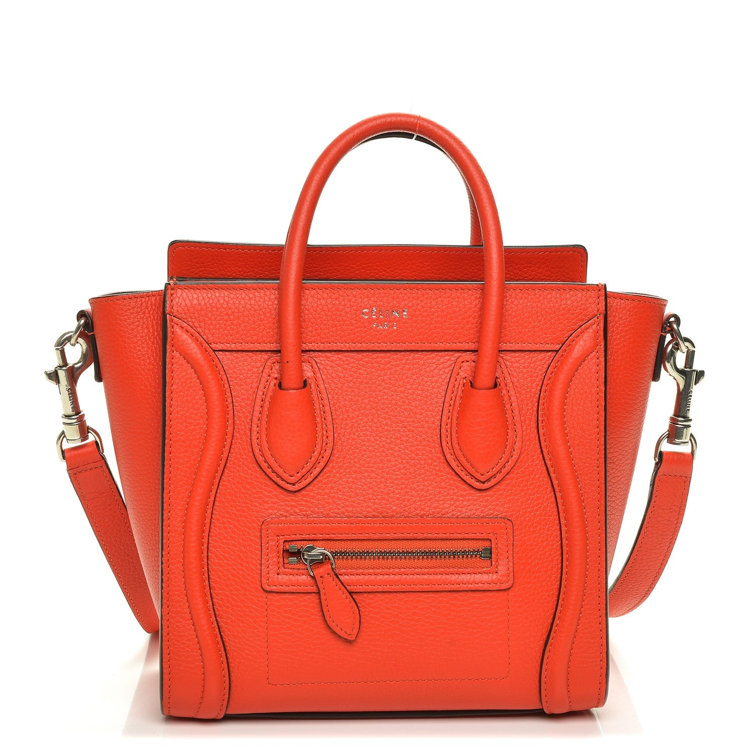 Celine Drummed Calfskin Nano Luggage Vermillion 1 of 6