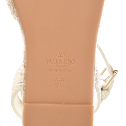 Valentino Garavani Calfskin Macrame Marrakech Ankle Strap Espadrilles 37 Ivory 6 of 8