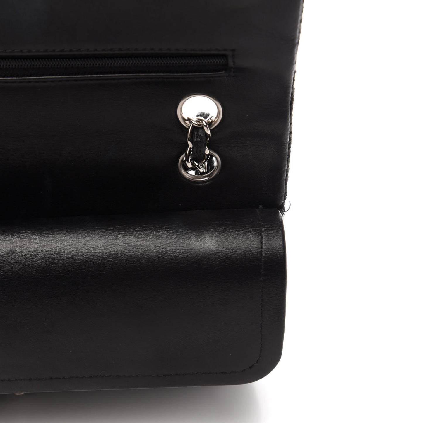 Lambskin Perforated Medium Double Flap Black