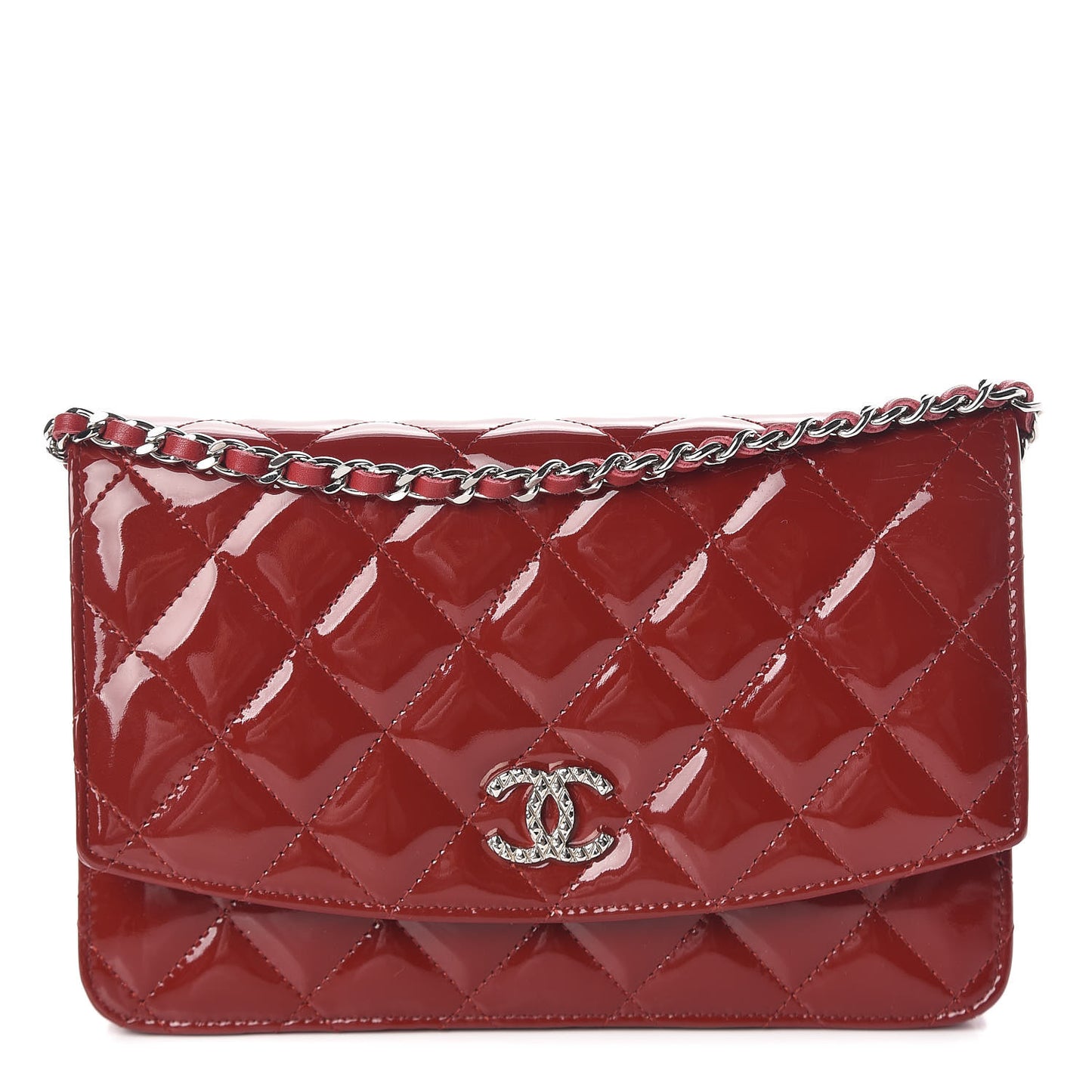 Patent Quilted Brilliant Wallet On Chain WOC Red