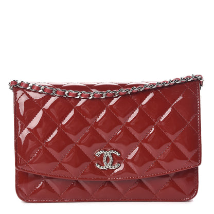 Chanel Patent Quilted Brilliant Wallet On Chain WOC Red 1 of 10