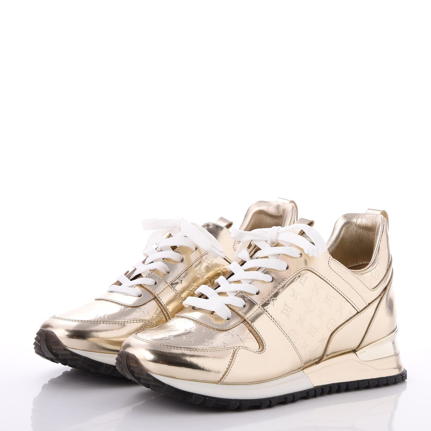 Louis Vuitton Metallic Patent Embossed Monogram Run Away Sneakers 37.5 Gold 3 of 8