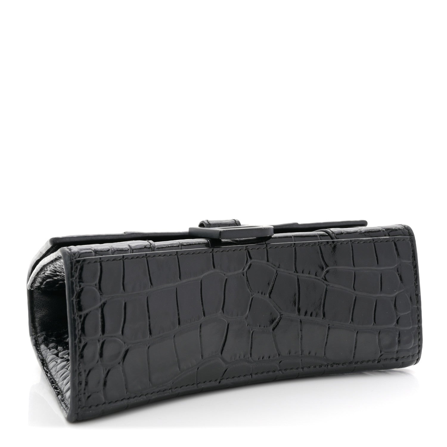 Balenciaga Shiny Calfskin Monochrome Crocodile Embossed Hourglass Top Handle Bag XS Black 4 of 12