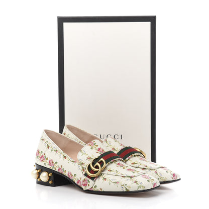 Gucci Calfskin Web Pearl Floral Embellished Peyton Loafer 39 White Multicolor 10 of 10