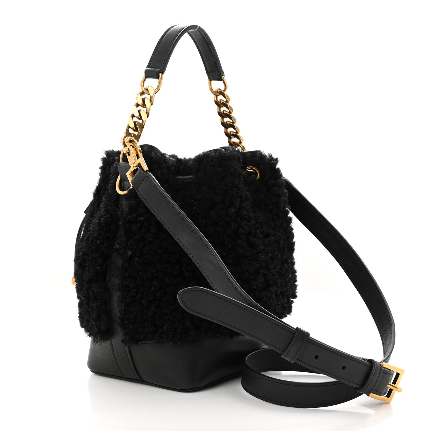 Saint Laurent Shearling Calfskin Small Emmanuelle Bucket Bag Black 3 of 12