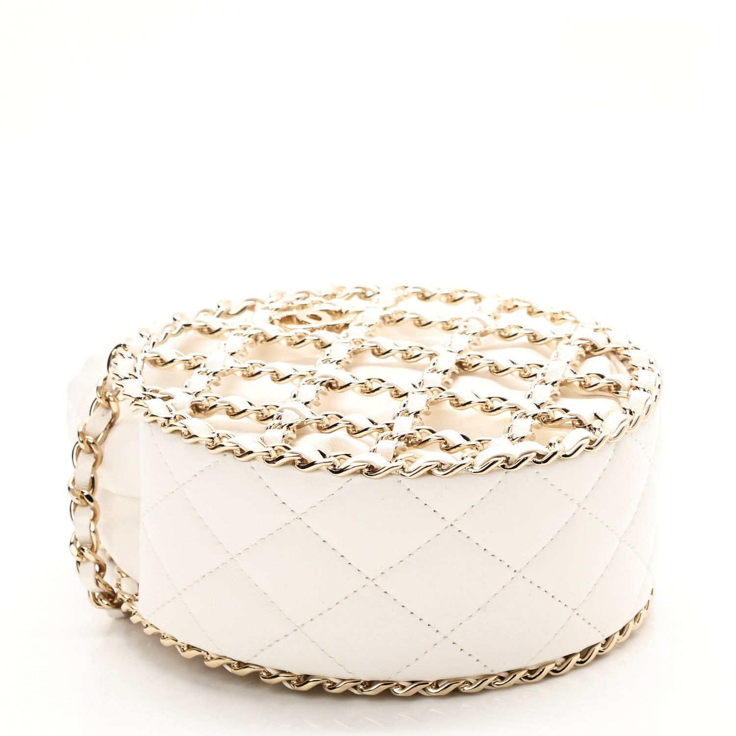 Chanel Lambskin Quilted Round Caged Chain Around Crossbody White 4 of 10