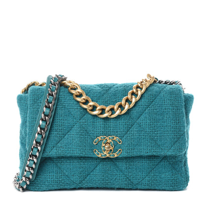 Chanel Tweed Quilted Large Chanel 19 Flap Green 1 of 10