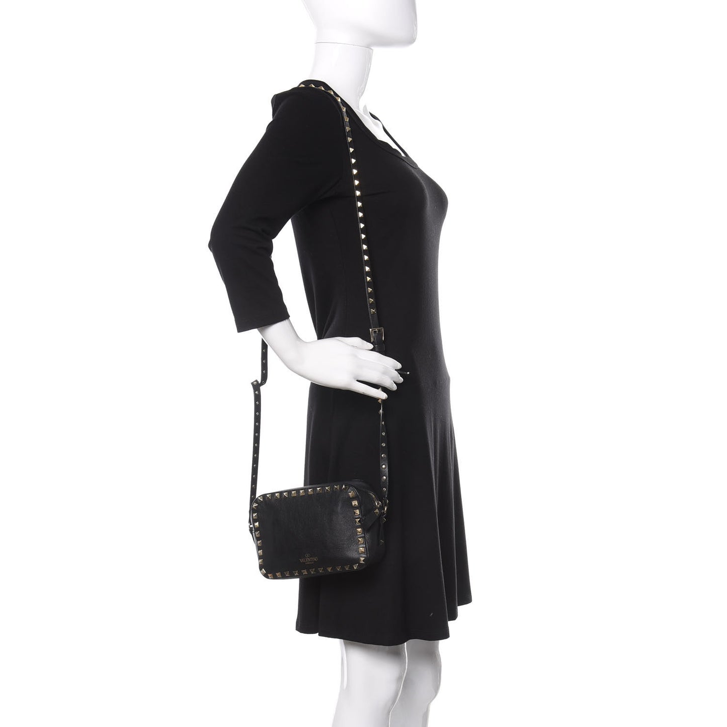 Calfskin Rockstud Camera Crossbody Bag Black