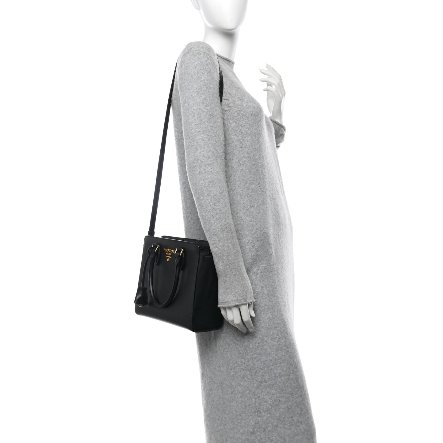 Saffiano Soft Calfskin Small Zippered Tote Black