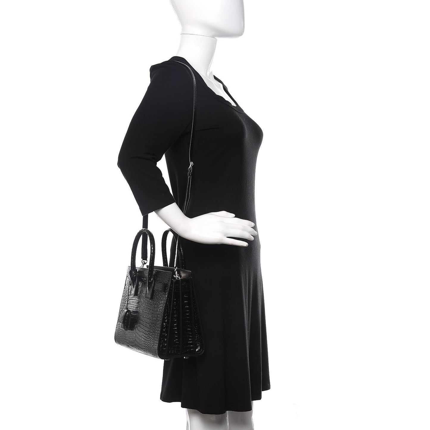 Calfskin Crocodile Embossed Baby Sac De Jour Black