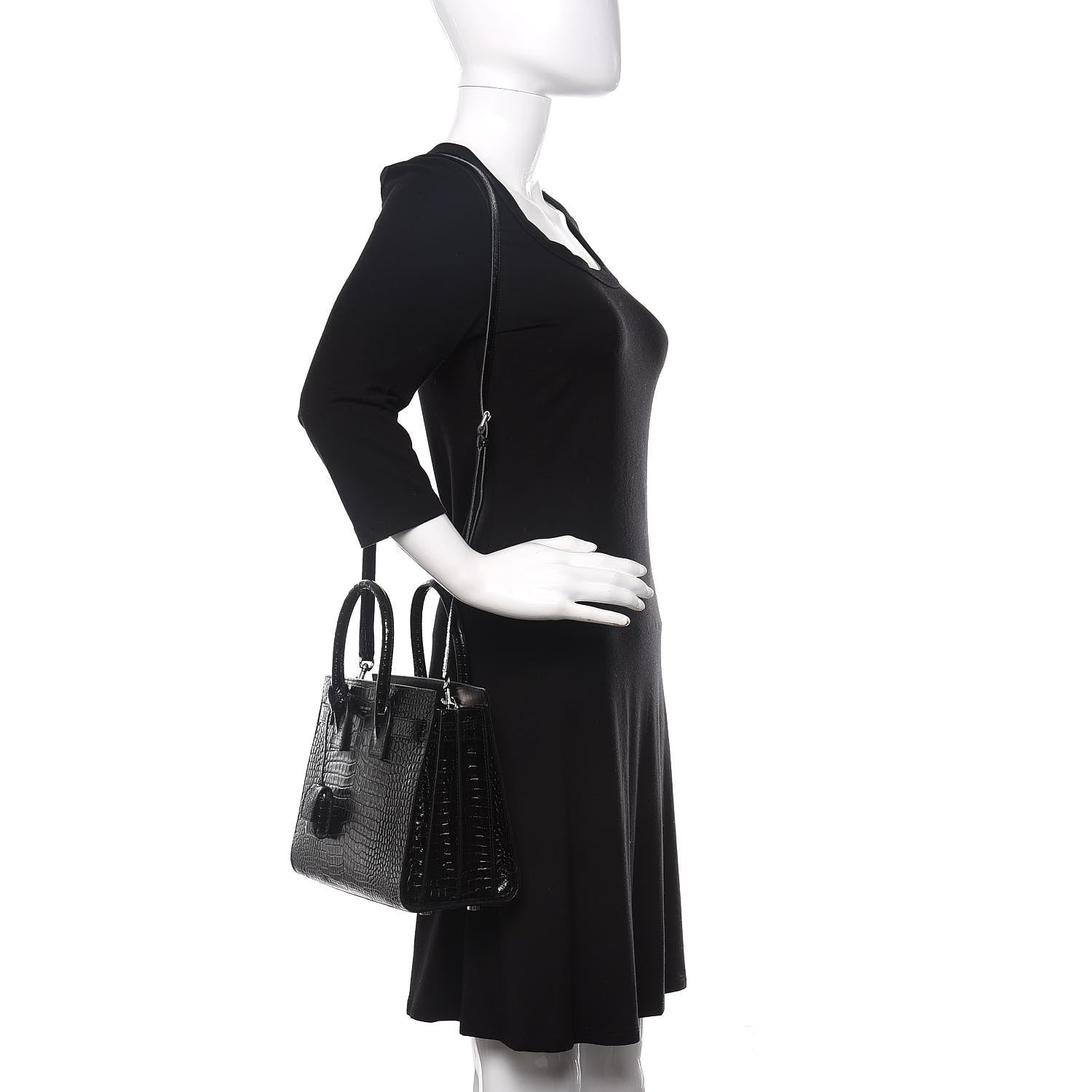 Saint Laurent Calfskin Crocodile Embossed Baby Sac De Jour Black 2 of 10