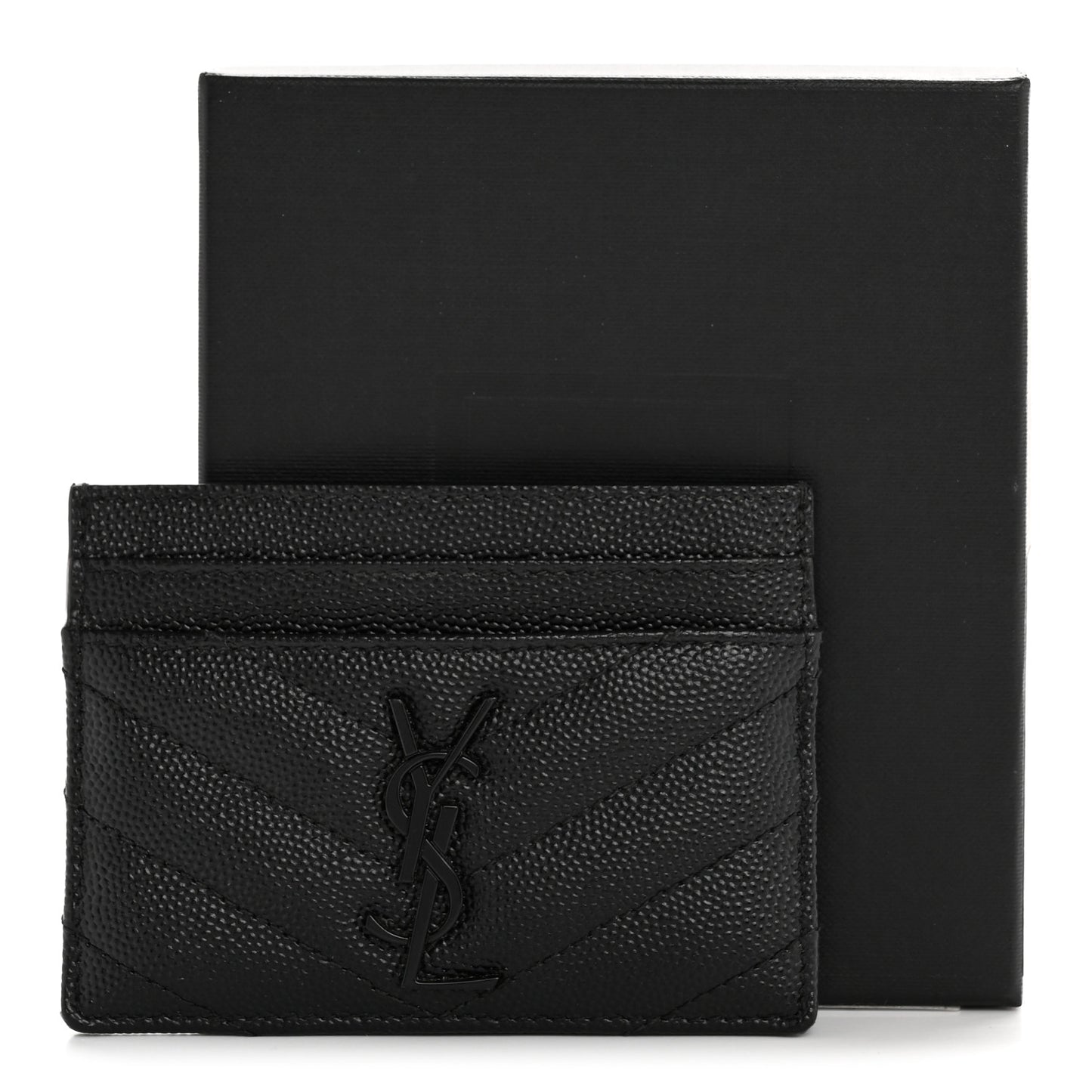 Grain De Poudre Matelasse Chevron Monochrome Monogram Credit Card Case Black