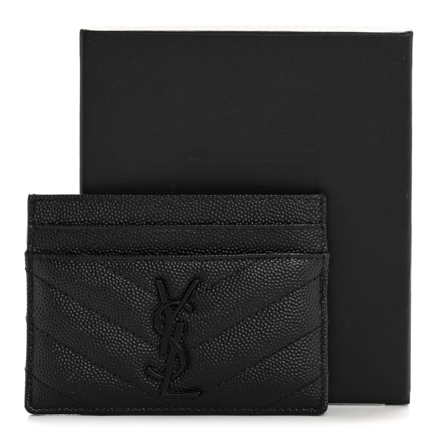 Saint Laurent Grain De Poudre Matelasse Chevron Monochrome Monogram Credit Card Case Black 7 of 7