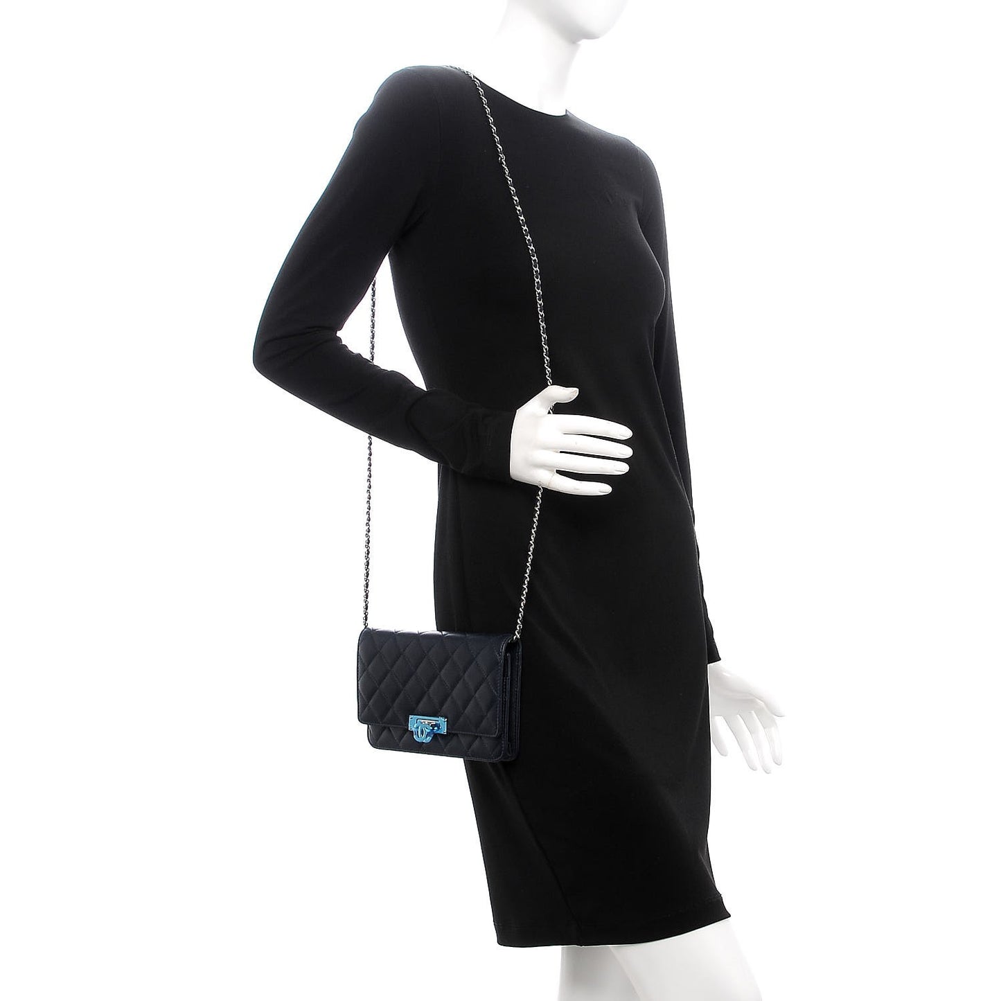 Lambskin Quilted Golden Class Wallet on Chain WOC Navy