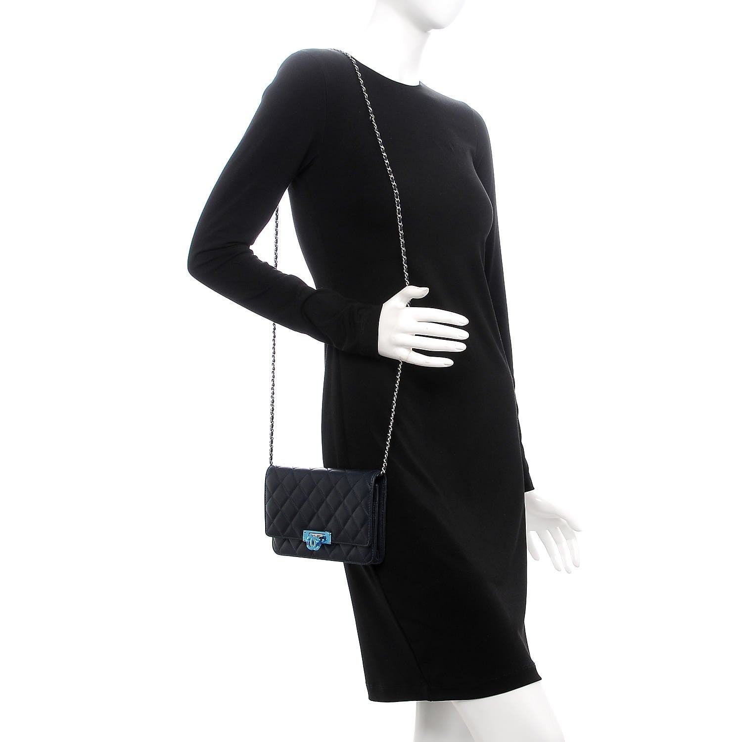 Chanel Lambskin Quilted Golden Class Wallet on Chain WOC Navy 2 of 9