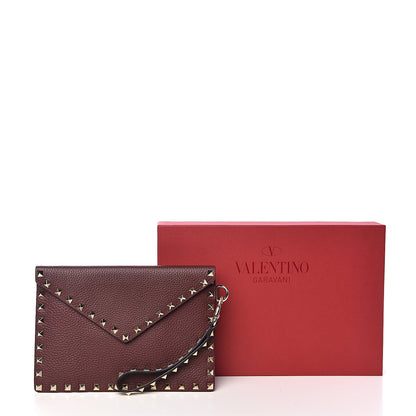 Valentino Garavani Pebbled Calfskin Medium Rockstud Envelope Flat Wristlet Pouch Rubin 8 of 8