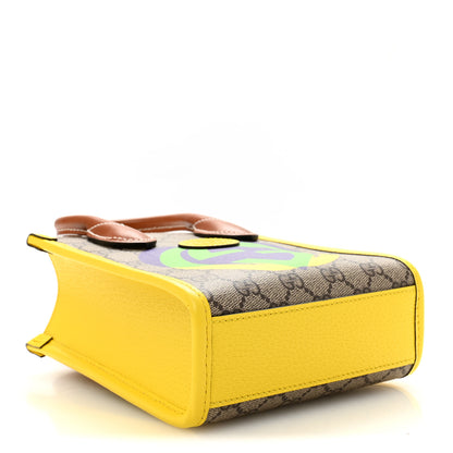 Gucci GG Supreme Monogram Textured Dollar Calfskin Heart Interlocking G Mini Vertical Tote Beige Ebony Harness Brown Yellow 4 of 10