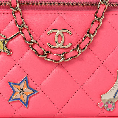 Chanel Lambskin Enamel Quilted Roller Skate Small Vanity Case With Chain Pink 8 of 14