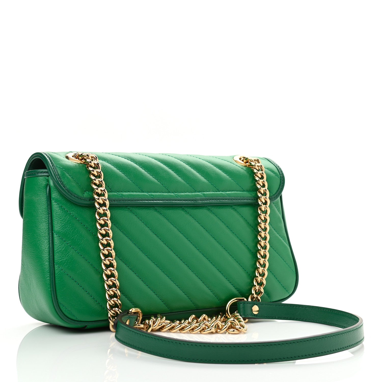 Gucci Azalea Calfskin Enamel Matelasse Diagonal Small Torchon GG Marmont Shoulder Bag New Shamarock Emerald 3 of 11