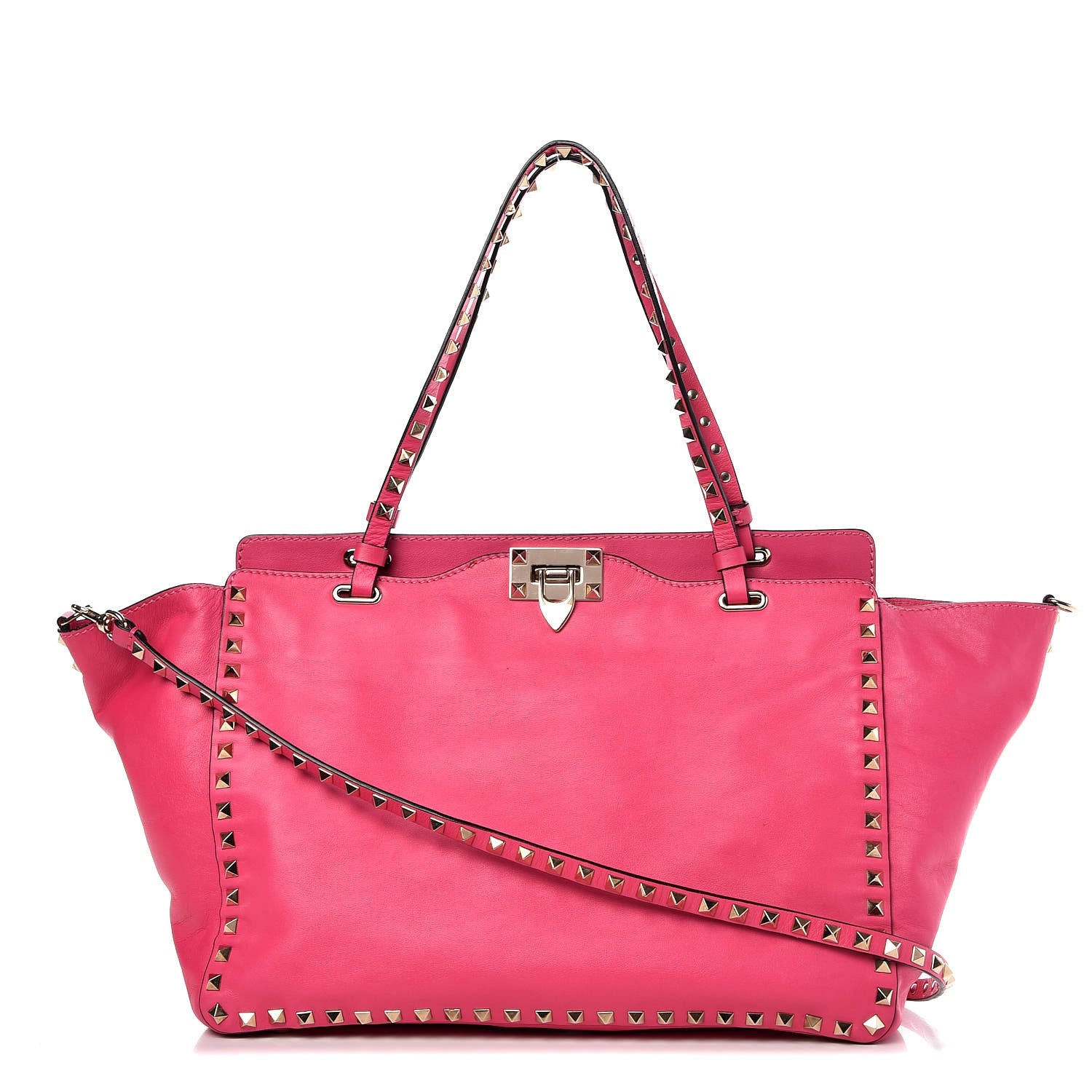 Valentino Garavani Vitello Medium Rockstud Tote Fuxia Fluo 1 of 10