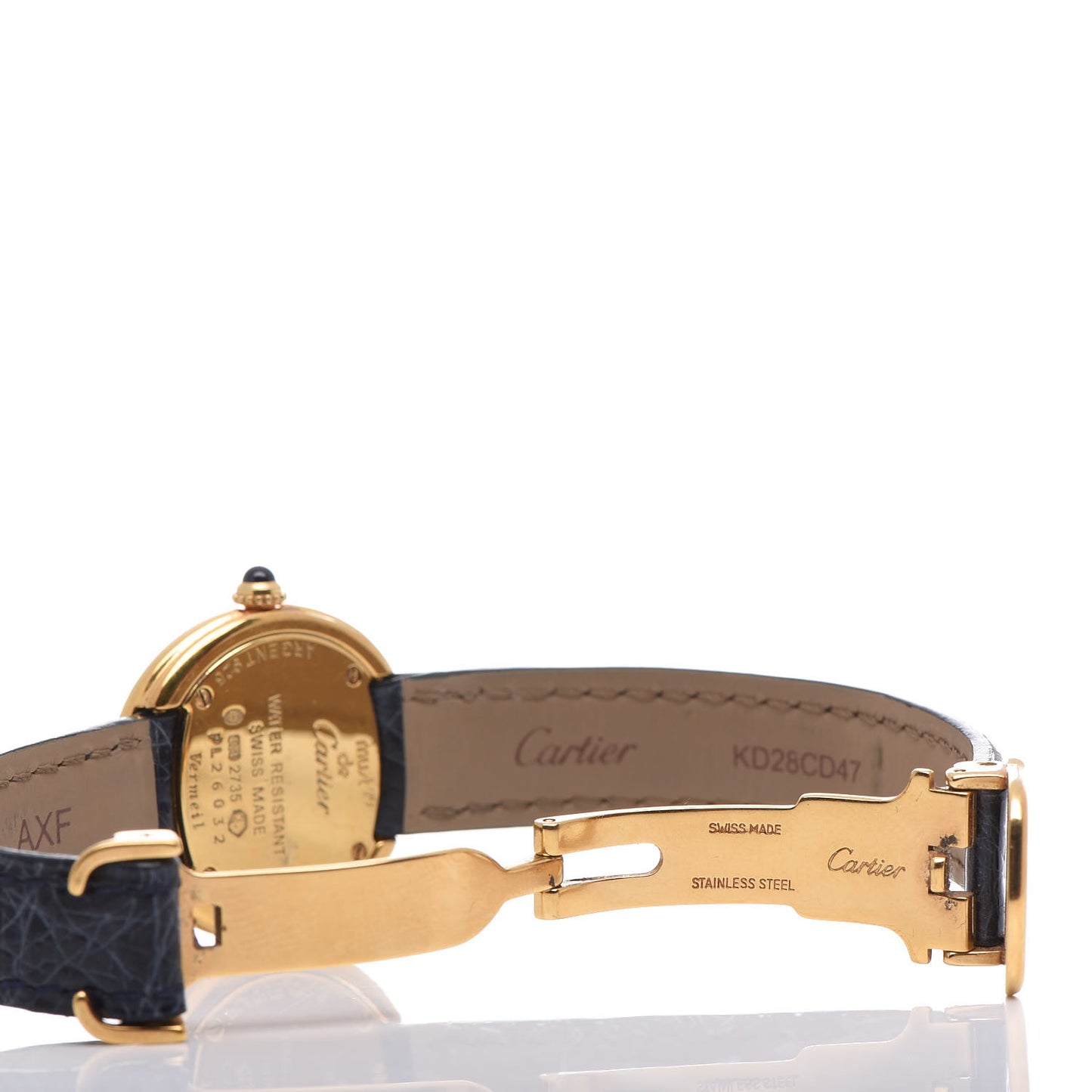 Sterling Silver Vermeil Alligator 26mm Must De Cartier Quartz Watch Blue