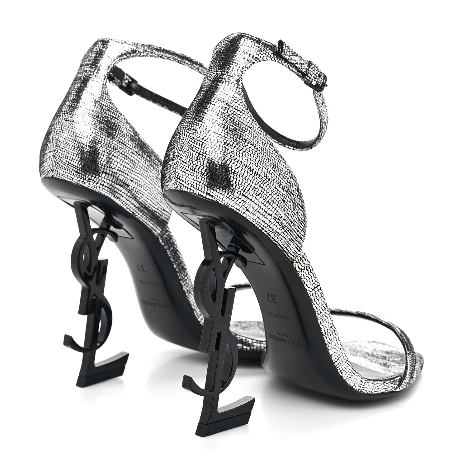 Saint Laurent Metallic Calfskin Opyum 110 Sandals 37 Argento 4 of 7