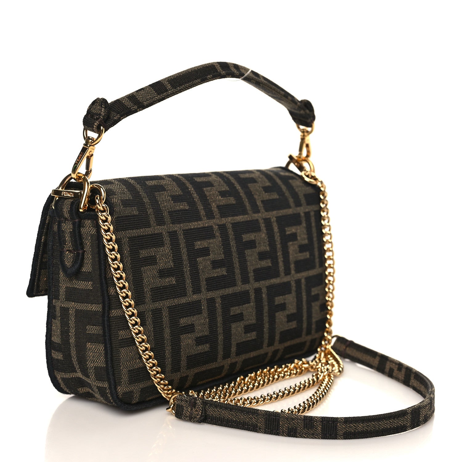 Fendi Fabric Jacquard FF 1974 Mini Baguette Tobacco Moro Black 3 of 8