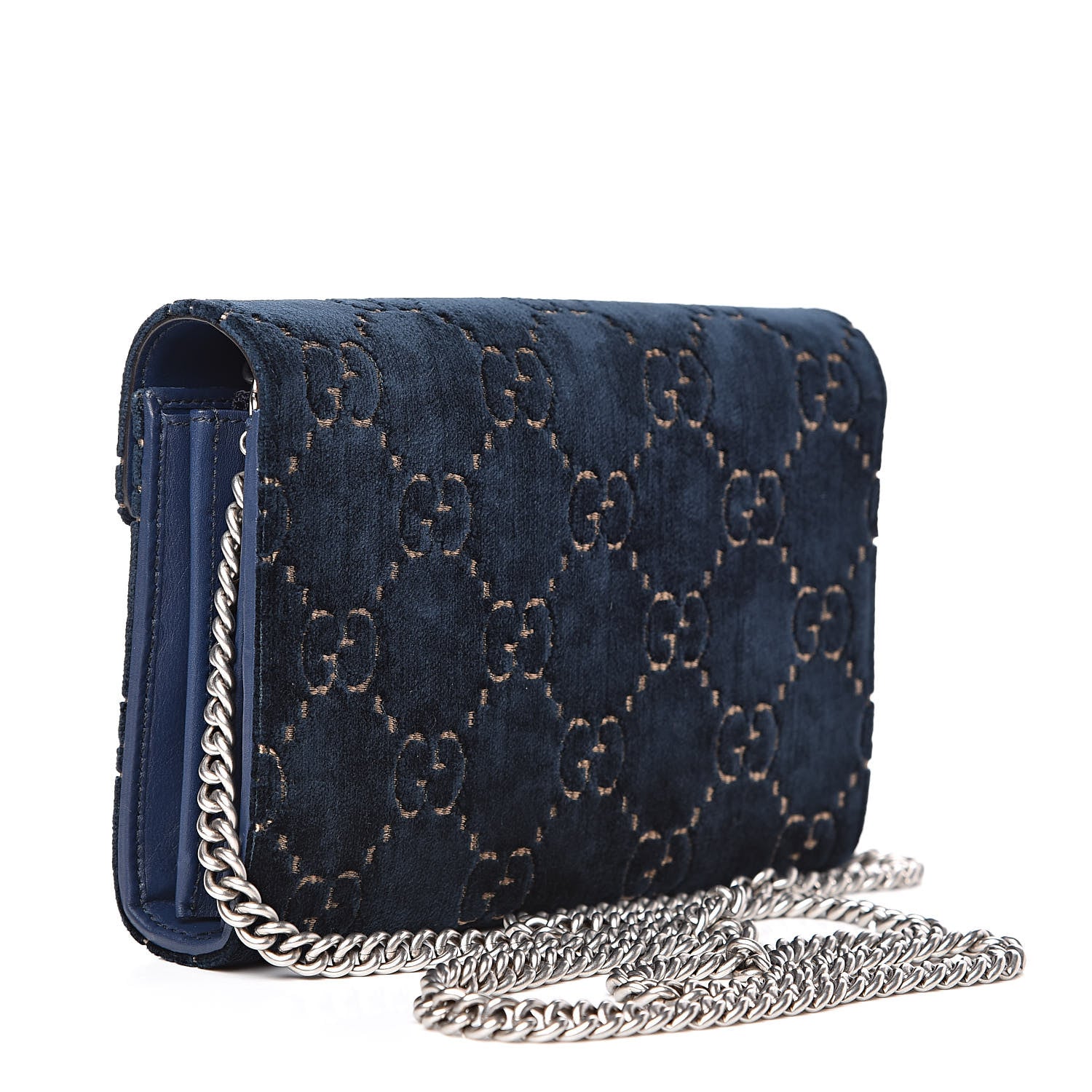 Gucci Velvet Crystal GG Monogram Mini Dionysus Chain Wallet Blue Beige Black 3 of 11