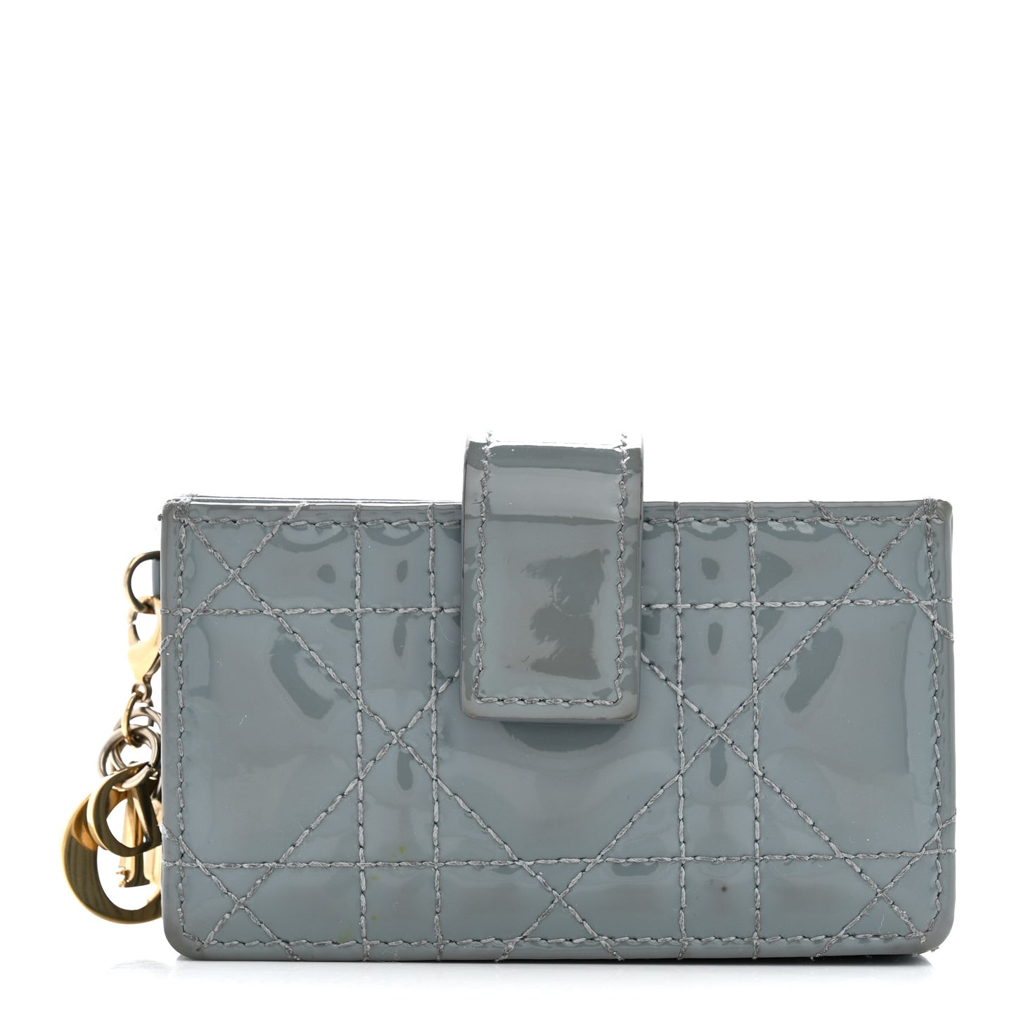 Patent Cannage Lady Dior 5 Gusset Card Holder Cloud Blue