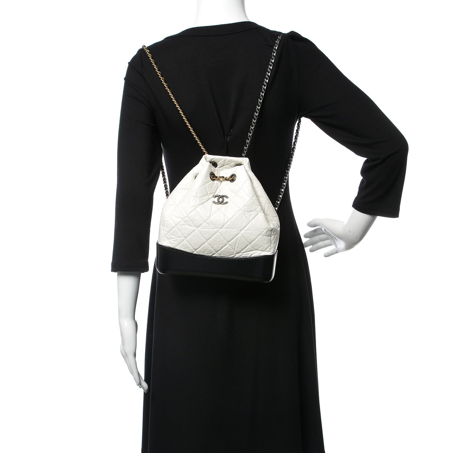 Aged Calfskin Quilted Small Gabrielle Backpack Black White